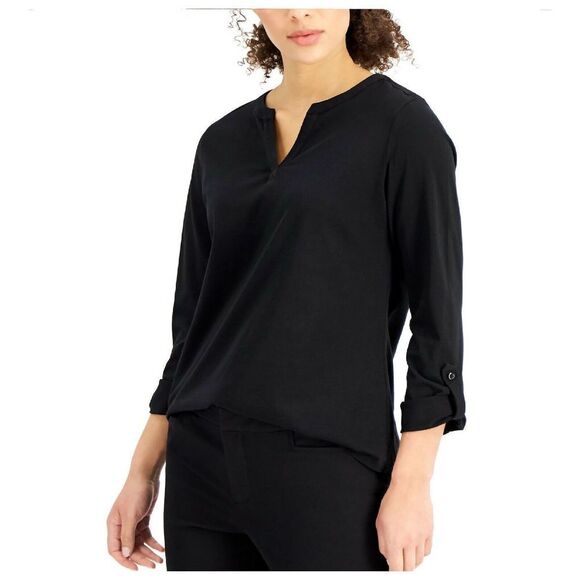 Charter Club Split Neck Top Deep Black XL - Picture 1 of 1